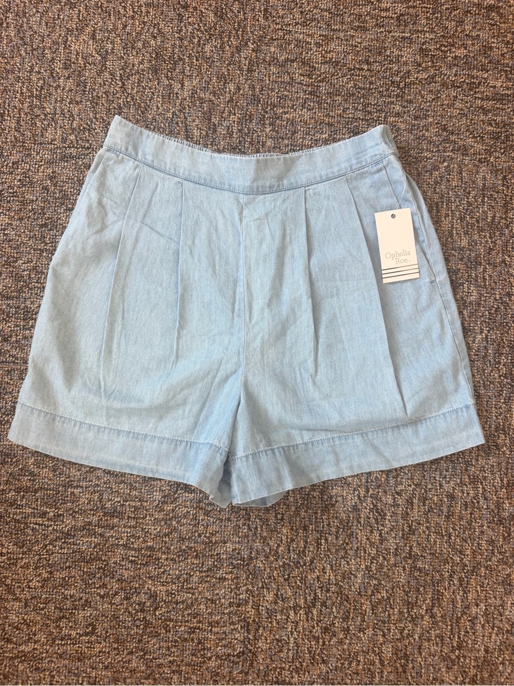 Ophelia Rae Light Blue High-Rise Pleated Chino Shorts Size Small NWT